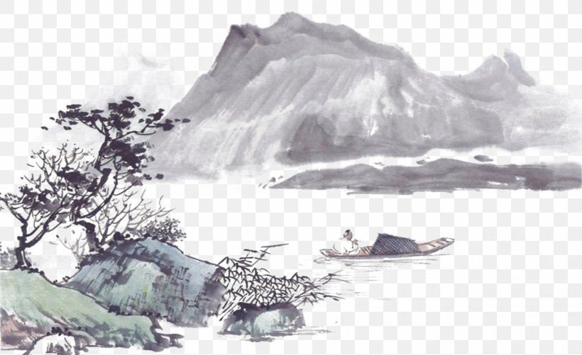 Ink Landscape, PNG, 3900x2383px, Ink Wash Painting, Artwork, Black And White, Chinese Painting, Designer Download Free
