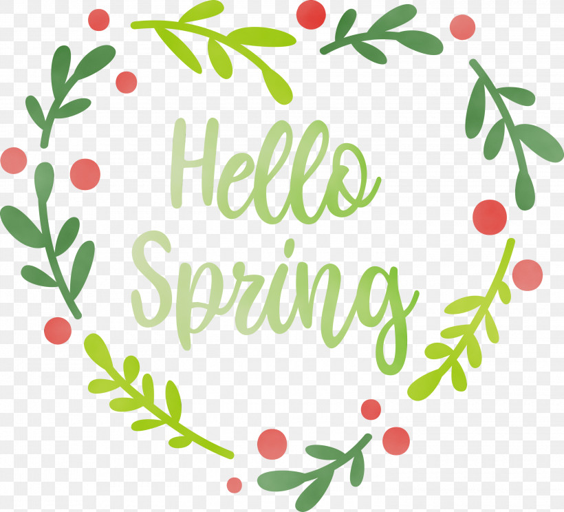 Text Font Leaf Plant Branch, PNG, 3000x2725px, Hello Spring, Branch, Flower, Leaf, Paint Download Free