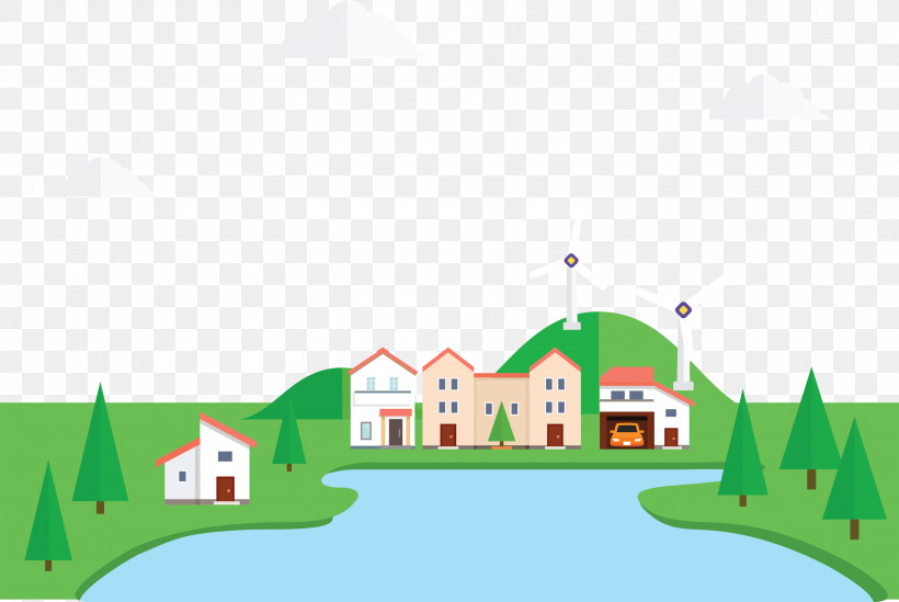 Eco Town, PNG, 3000x2009px, Eco, Cartoon, Estate, Green, Meter Download Free