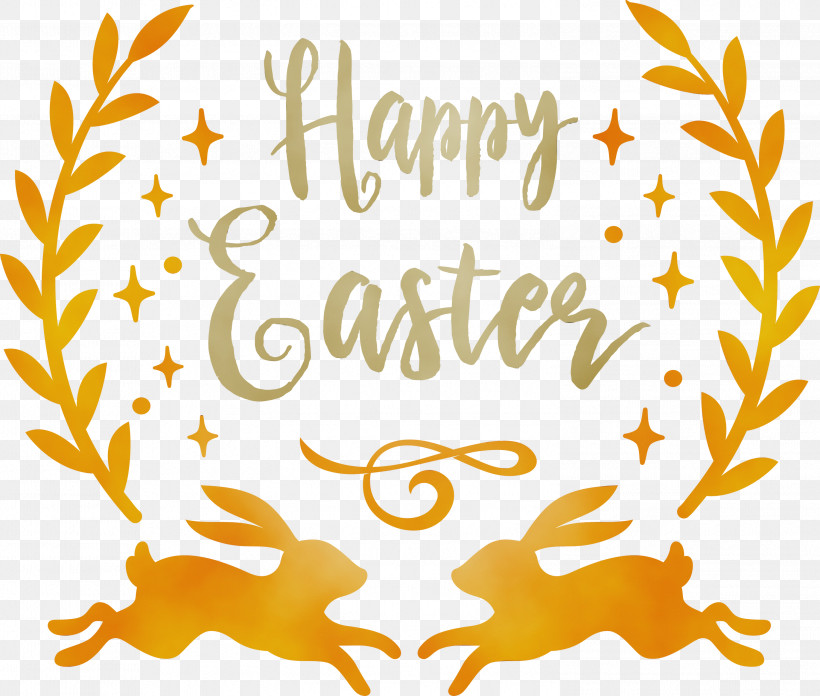 Yellow Text Font, PNG, 2999x2549px, Happy Easter, Paint, Text, Watercolor, Wet Ink Download Free