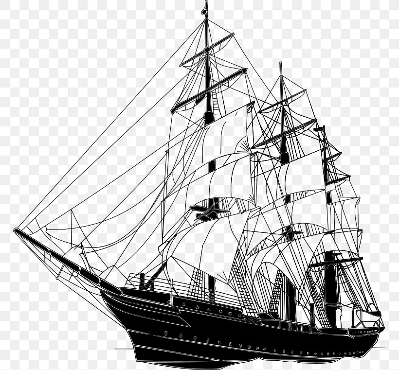Sail Ship Of The Line Brigantine Sloop-of-war, PNG, 765x761px, Sail, Baltimore Clipper, Barque, Barquentine, Black And White Download Free