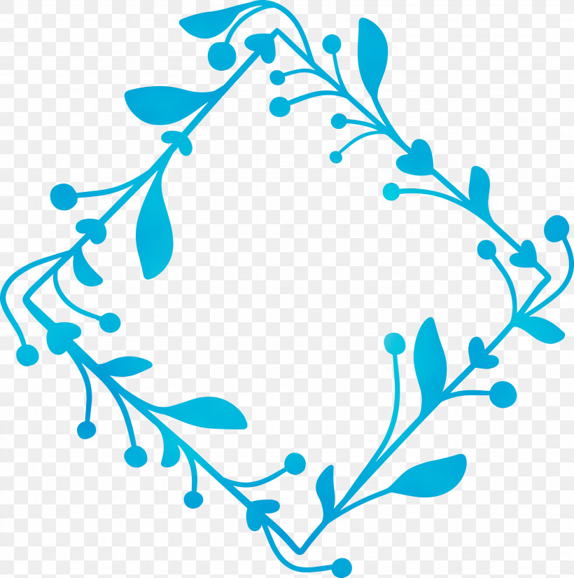 Aqua Turquoise Teal Branch, PNG, 2981x3000px, Flourish Frame, Aqua, Branch, Flower Frame, Paint Download Free