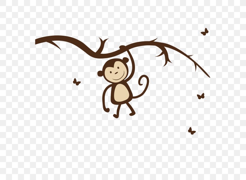 Monkey Wall Decal Sticker, PNG, 600x600px, Monkey, Animal Figure, Artwork, Branch, Carnivoran Download Free