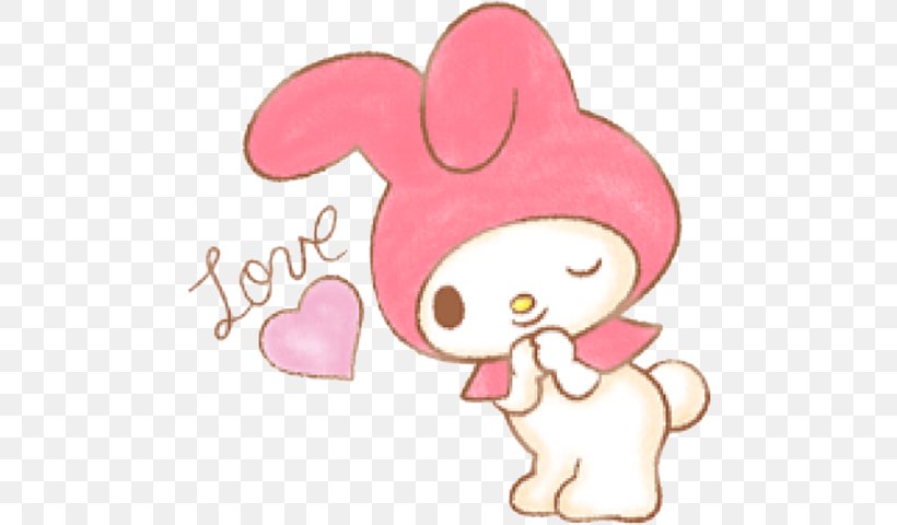 My Melody Sticker Sanrio LINE Little Red Riding Hood, PNG, 480x480px, Watercolor, Cartoon, Flower, Frame, Heart Download Free