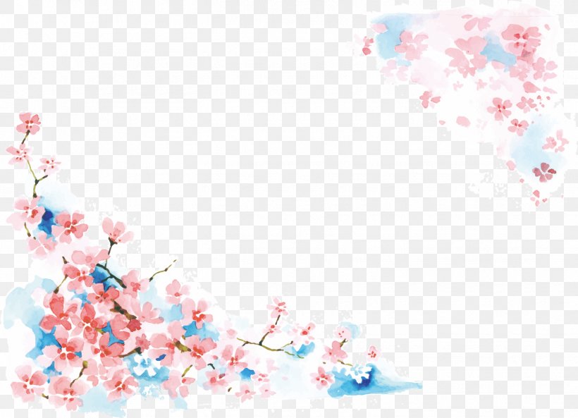 Cherry Blossom Watercolor Painting, PNG, 1444x1045px, Cherry Blossom, Art, Blossom, Blue, Cherry Download Free