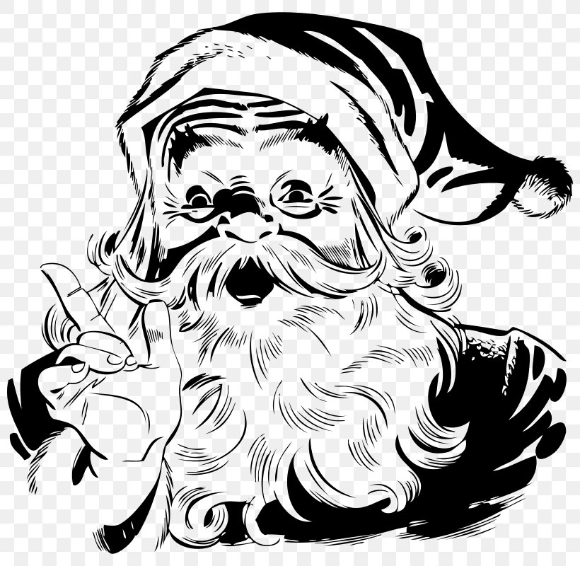 Santa Claus Black And White Christmas Clip Art, PNG, 800x800px, Watercolor, Cartoon, Flower, Frame, Heart Download Free