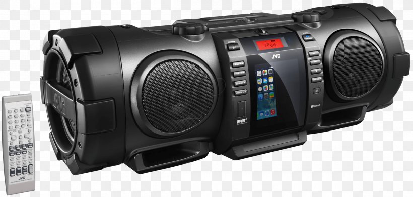 FM Boombox JVC RV-NB75BE AUX Portable CD Player Woofer, PNG, 2400x1147px, Fm Boombox Jvc Rvnb75be Aux, Audio, Boombox, Camera, Camera Lens Download Free