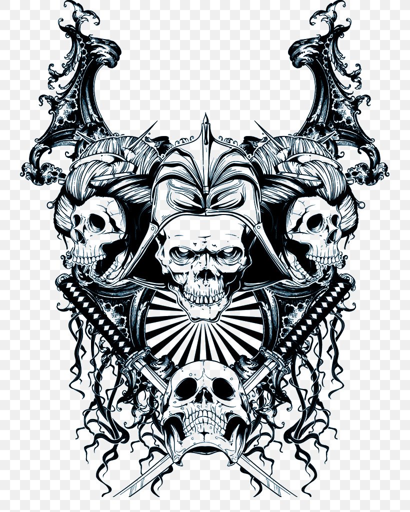 Skull Samurai Mask Sticker, PNG, 739x1024px, Skull, Art, Black And White, Bone, Drawing Download Free