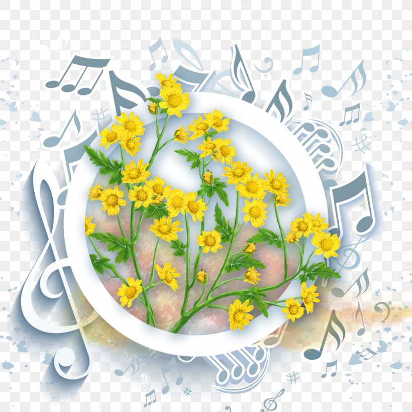 Floral Design Musical Note 3D Computer Graphics, PNG, 1000x1000px, Watercolor, Cartoon, Flower, Frame, Heart Download Free