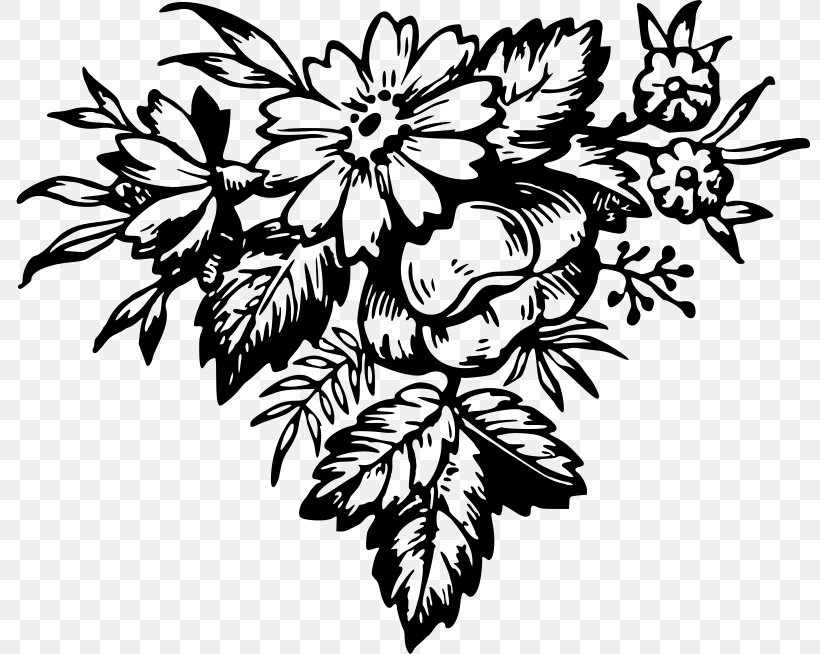 Floral Design Flowering Plant Art Clip Art, PNG, 800x654px, Floral Design, Art, Artwork, Black And White, Branch Download Free
