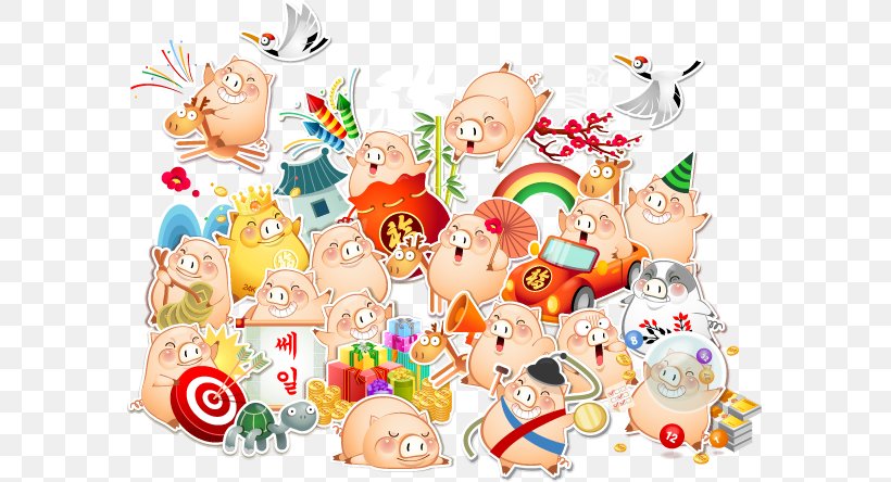 Domestic Pig Cartoon Cuteness, PNG, 585x444px, Domestic Pig, Art, Cartoon, Color, Cuteness Download Free