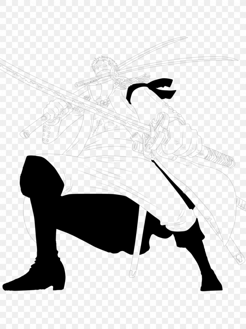 Roronoa Zoro Line Art One Piece Silhouette Clip Art, PNG, 1024x1371px, Roronoa Zoro, Art, Black, Black And White, Character Download Free