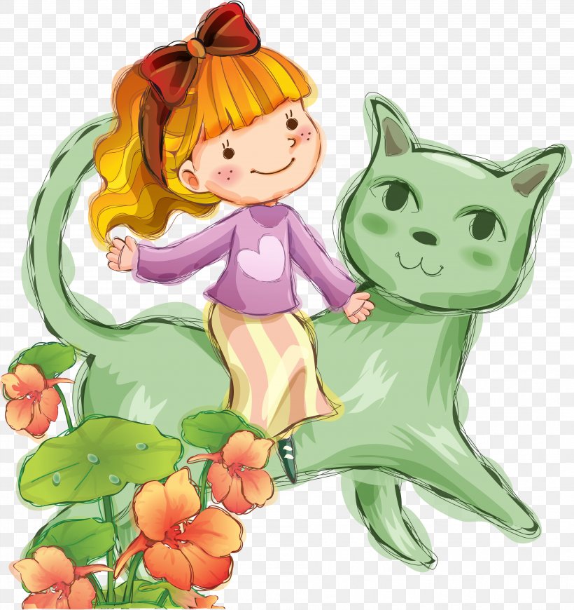 Cat Child Desktop Wallpaper Clip Art, PNG, 3788x4022px, Watercolor, Cartoon, Flower, Frame, Heart Download Free