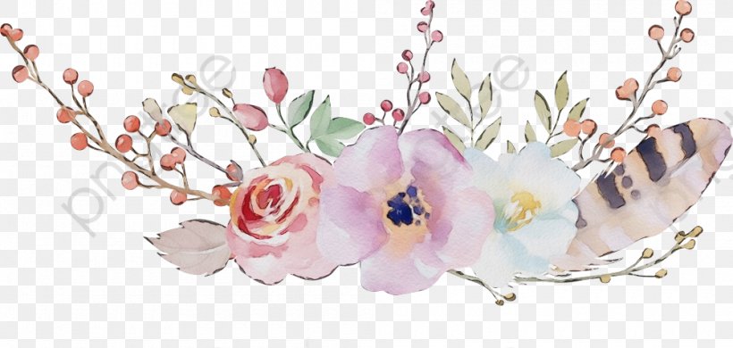 Headpiece Pink Flower Hair Accessory Cut Flowers, PNG, 1000x476px, Watercolor, Blossom, Branch, Cut Flowers, Fashion Accessory Download Free