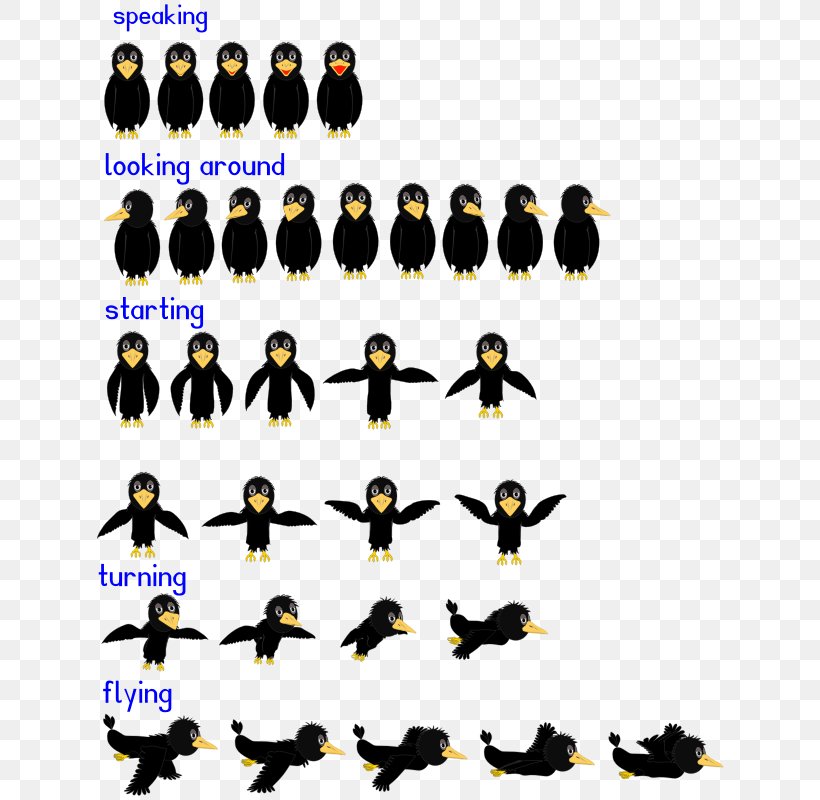 Common Raven Sprite Animation Clip Art, PNG, 800x800px, Common Raven, Animation, Cartoon, Comics, Computer Graphics Download Free