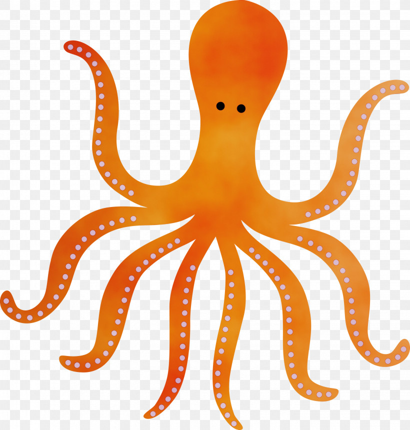 Orange, PNG, 2859x3000px, Watercolor, Animal Figure, Giant Pacific Octopus, Octopus, Orange Download Free