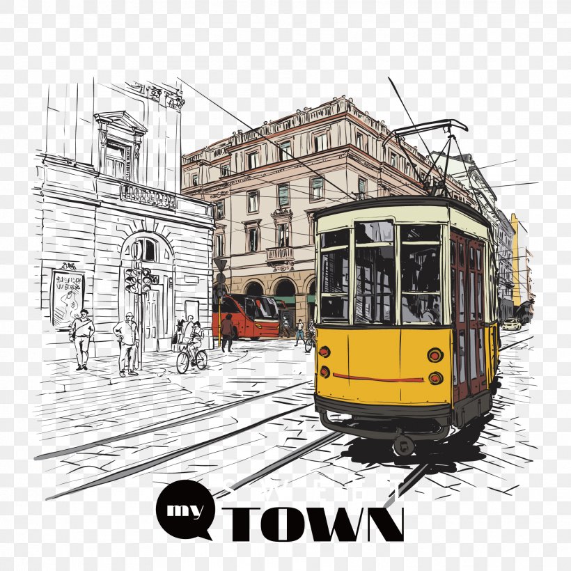 Tram Fashion Drawing Illustration, PNG, 1875x1875px, Tram, Cable Car, Color, Depositphotos, Drawing Download Free