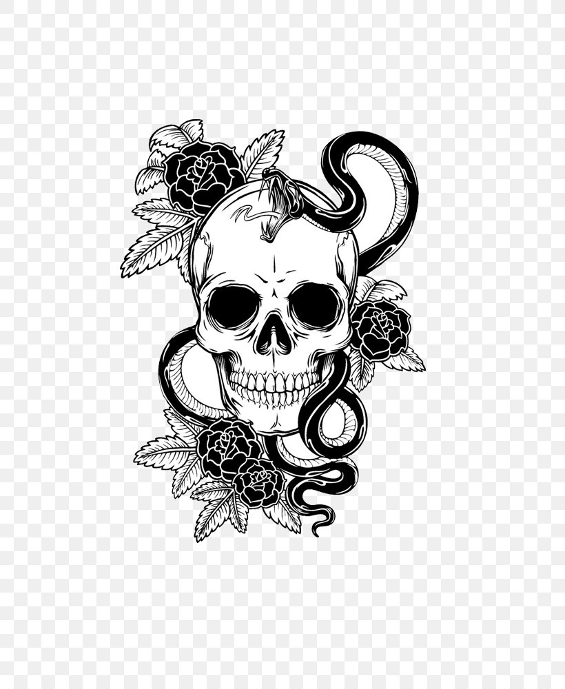 Snake Calavera T-shirt Skull Tattoo, PNG, 616x1000px, Snake, Black And White, Body Jewelry, Bone, Calavera Download Free