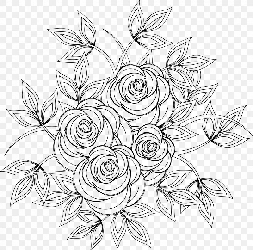 Floral Design Line Art Coloring Book Drawing, PNG, 2400x2378px, Floral Design, Art, Artwork, Black, Black And White Download Free