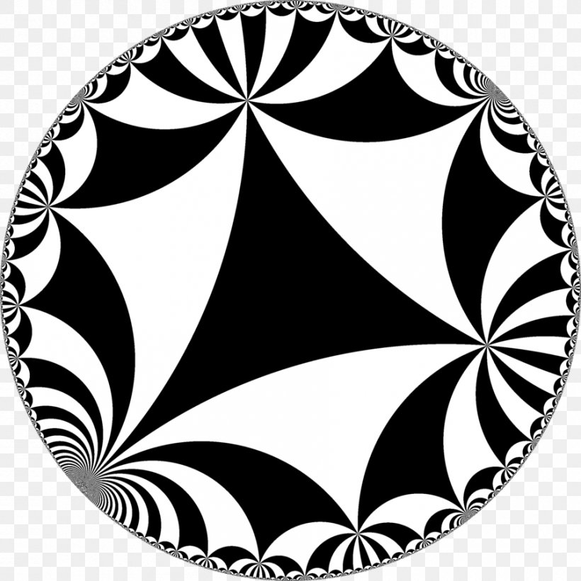 Hyperbolic Geometry Tessellation Plane Hyperbolic Space Poincaré Disk Model, PNG, 900x900px, Hyperbolic Geometry, Black, Black And White, Dimension, Flower Download Free