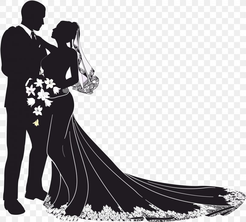 Wedding Invitation Bridegroom Clip Art, PNG, 1886x1701px, Wedding Invitation, Black And White, Bride, Bridegroom, Dress Download Free