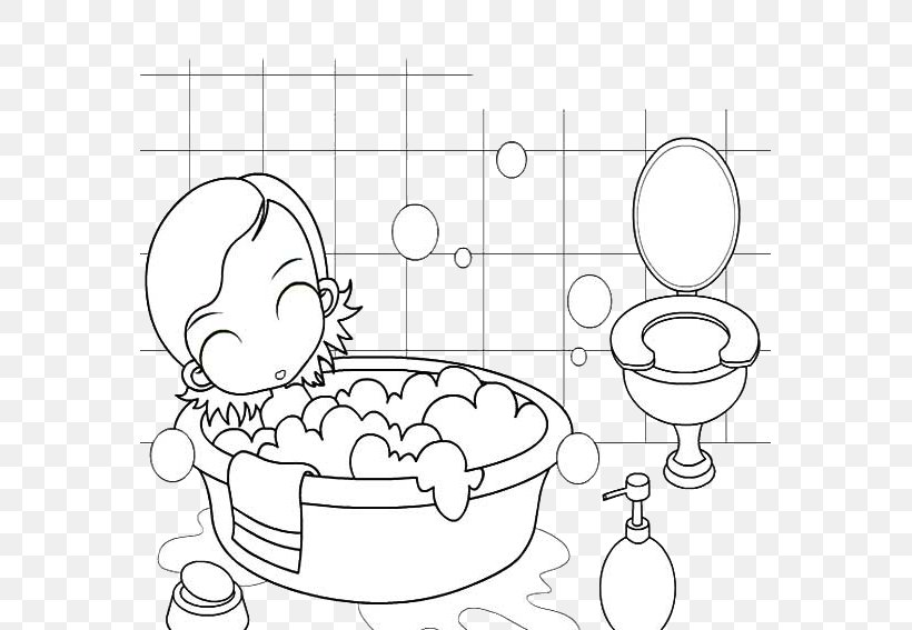 Coloring For Your Kids Bathing Bathroom Child Drawing, PNG, 567x567px, Watercolor, Cartoon, Flower, Frame, Heart Download Free