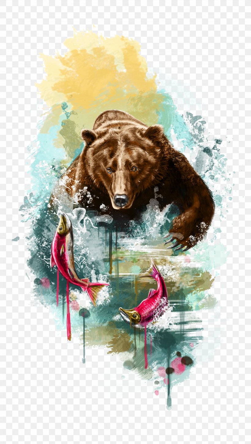 Hand Painted Watercolor Bear Caught Fish, PNG, 2951x5218px, Bear, Animation, Art, Carnivoran, Drawing Download Free