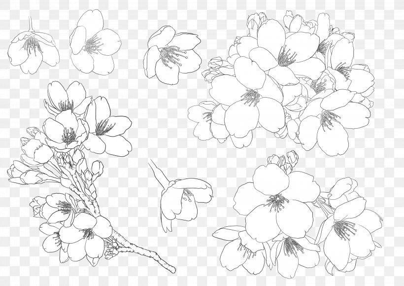 Painting Illustration Drawing Image Floral Design, PNG, 2894x2047px, Painting, Artwork, Black And White, Cherry Blossom, Drawing Download Free
