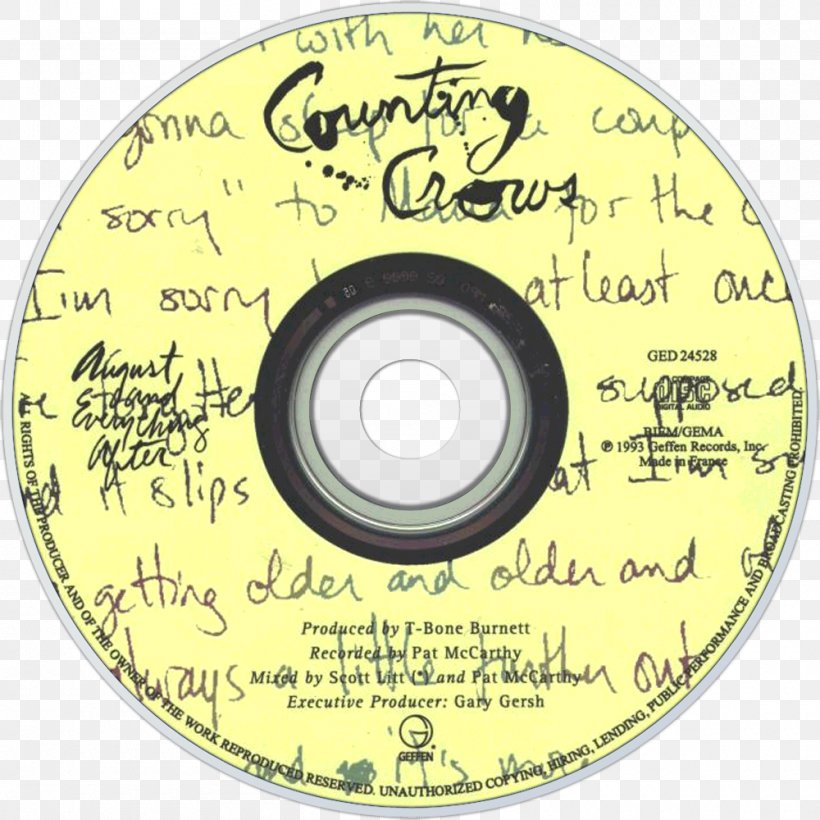 Compact Disc August And Everything After Counting Crows Blu-ray Disc Super Audio CD, PNG, 1000x1000px, Compact Disc, Bluray Disc, Counting Crows, Dvd, Label Download Free