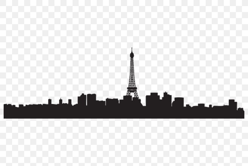 Eiffel Tower Skyline Silhouette Clip Art, PNG, 800x550px, Eiffel Tower, Black And White, City, Decal, Drawing Download Free