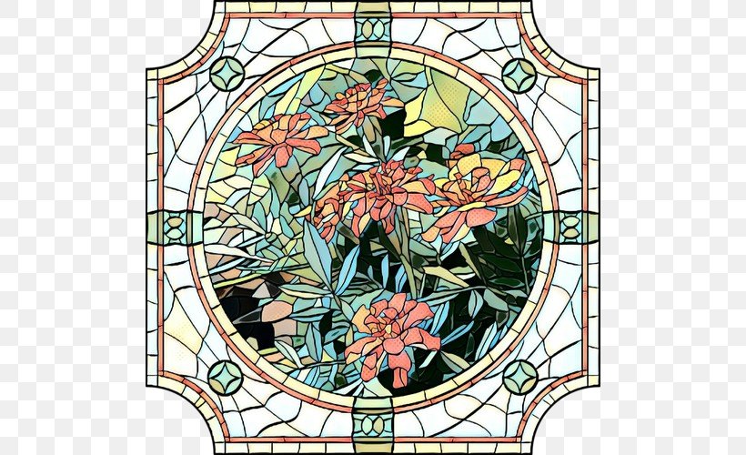 Glass Stained Glass Pattern Mosaic Window, PNG, 500x500px, Pop Art, Glass, Mosaic, Plant, Retro Download Free