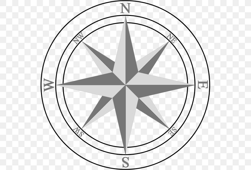 Compass Rose North Clip Art, PNG, 555x555px, Compass Rose, Area, Bicycle Wheel, Black And White, Cardinal Direction Download Free