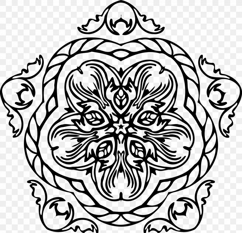 Flower Line Art, PNG, 2400x2312px, Drawing, Blackandwhite, Coloring Book, Crest, Floral Design Download Free
