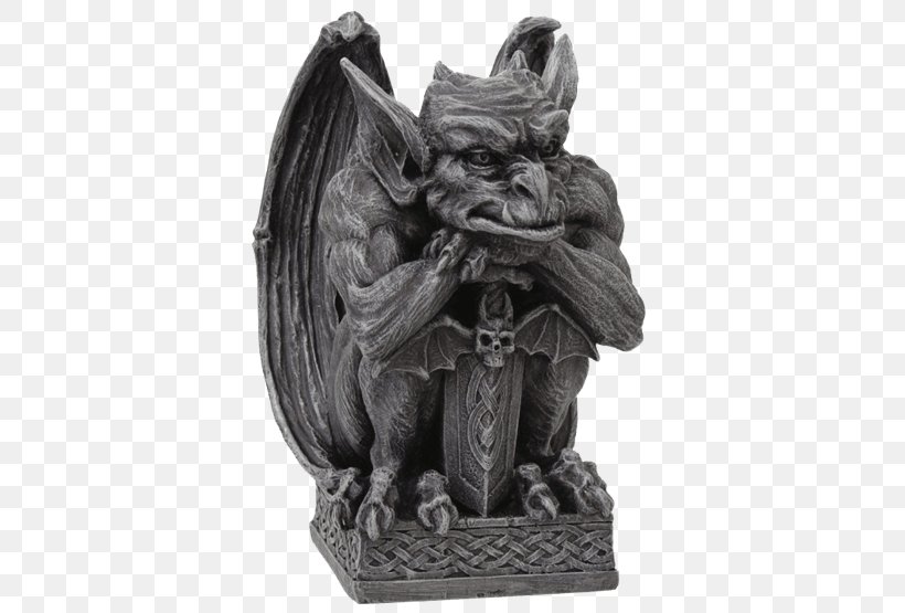 Gargoyle Figurine Statue Sculpture Gothic Architecture, PNG, 555x555px, Gargoyle, Art, Bat, Black And White, Carving Download Free