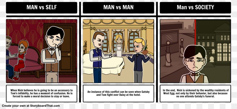 The Great Gatsby Jay Gatsby Nick Carraway Conflict Self-made Man, PNG, 1248x578px, Great Gatsby, Cartoon, Character, Comics, Communication Download Free
