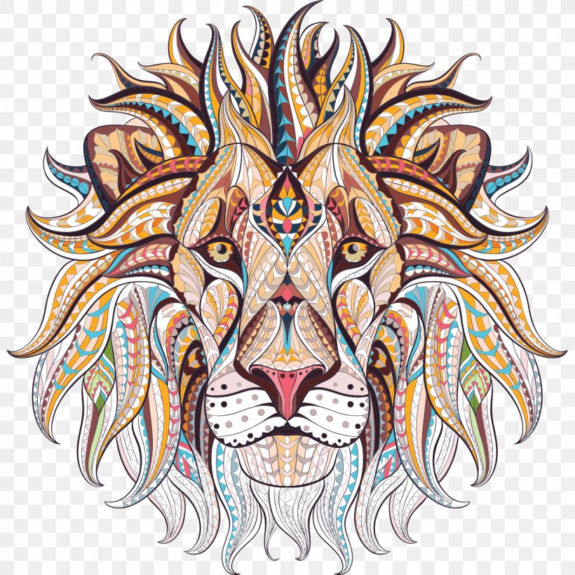 Lion Adult Coloring Book: Stress Relieving Patterns Adult Coloring Book: Stress Relieving Animal Designs, PNG, 1200x1200px, Lion, Adult, Animal, Art, Artwork Download Free