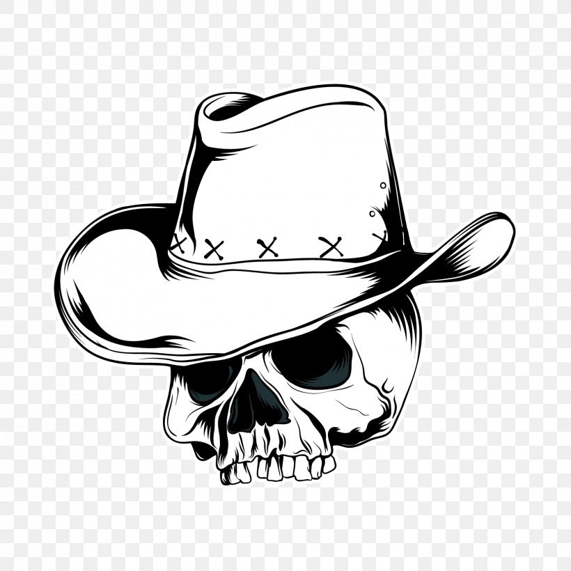 Cowboy Hat Vector Graphics Skull Clip Art, PNG, 1654x1654px, Cowboy Hat, Black And White, Bone, Cowboy, Drawing Download Free