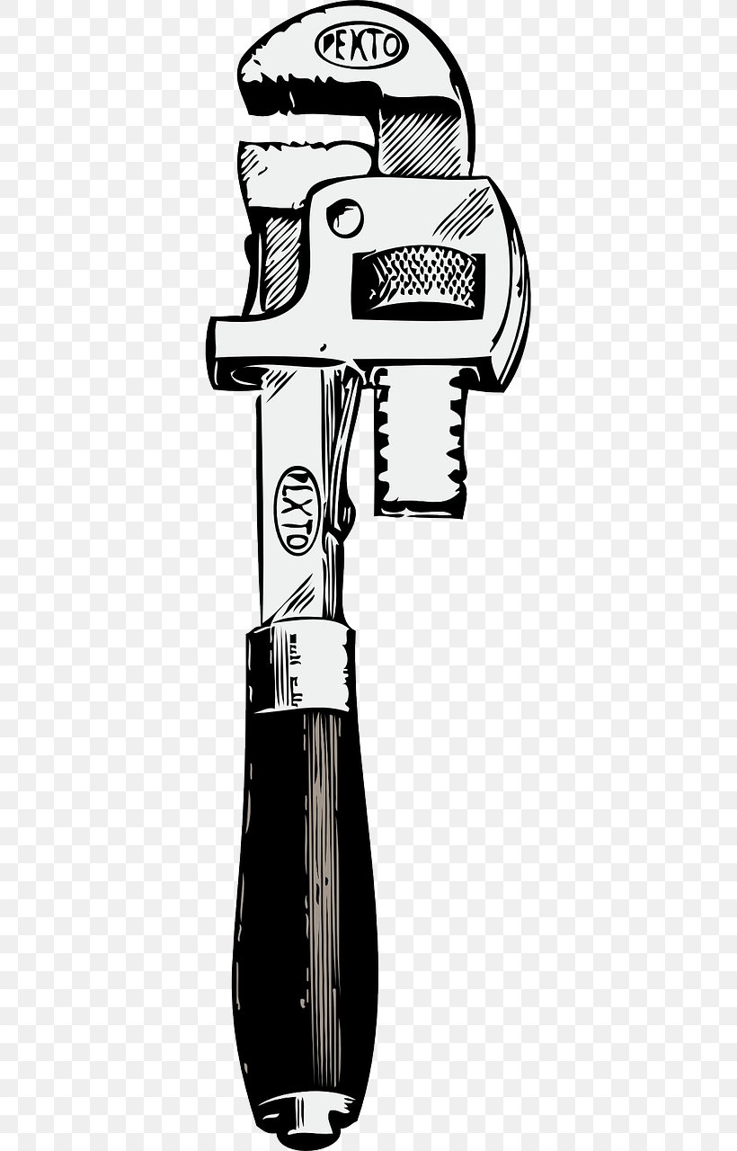 Pipe Wrench Plumbing Clip Art, PNG, 640x1280px, Pipe Wrench, Adjustable Spanner, Black, Black And White, Joint Download Free
