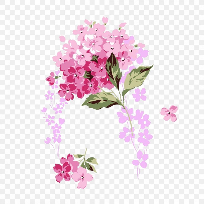 French Hydrangea Pink Flower Clip Art, PNG, 1000x1000px, French Hydrangea, Blossom, Branch, Cherry Blossom, Color Download Free