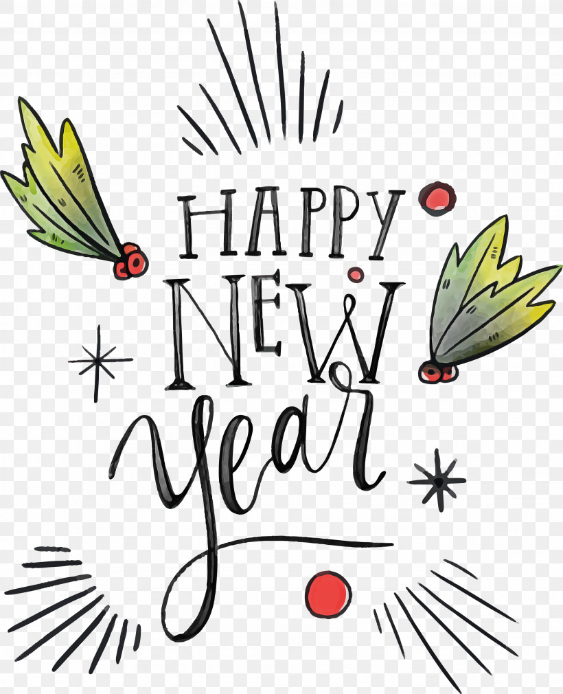 Happy New Year New Year, PNG, 2568x3165px, Happy New Year, Calligraphy, Conifer, Leaf, Logo Download Free