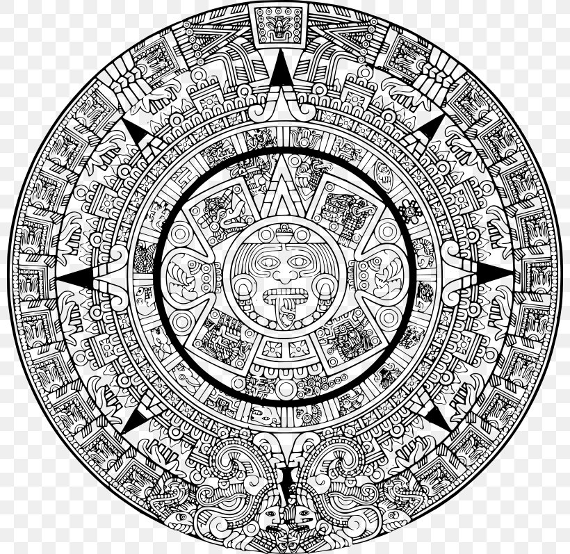 Aztec Calendar Stone Chichen Itza Maya Civilization Inca Empire, PNG, 800x797px, Aztec Calendar Stone, Aztec, Aztec Calendar, Black And White, Calendar Download Free