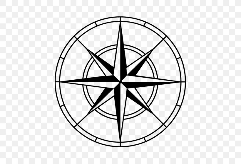 Compass Rose Clip Art, PNG, 560x560px, Compass Rose, Area, Bicycle Wheel, Black And White, Compass Download Free