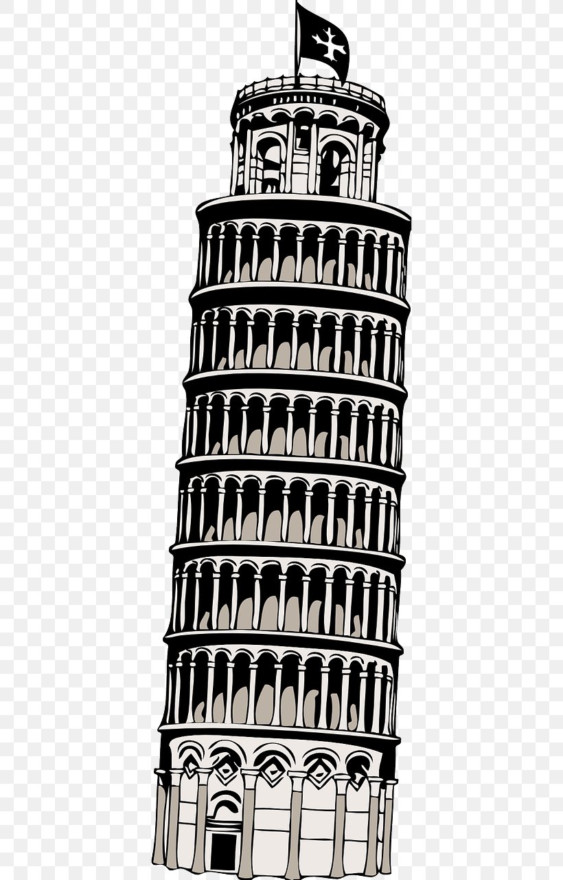 Leaning Tower Of Pisa Eiffel Tower Clip Art, PNG, 640x1280px, Leaning Tower Of Pisa, Bell Tower, Black And White, Building, Drawing Download Free