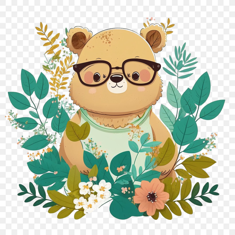 Mom Bear
 - Cute Bear Cartoon With Glasses And Flowers PNG