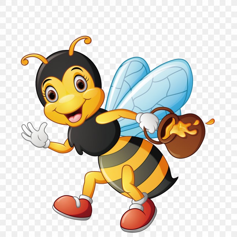 Bee Cartoon Illustration, PNG, 1800x1800px, Bee, Beak, Beehive, Butterfly, Cartoon Download Free