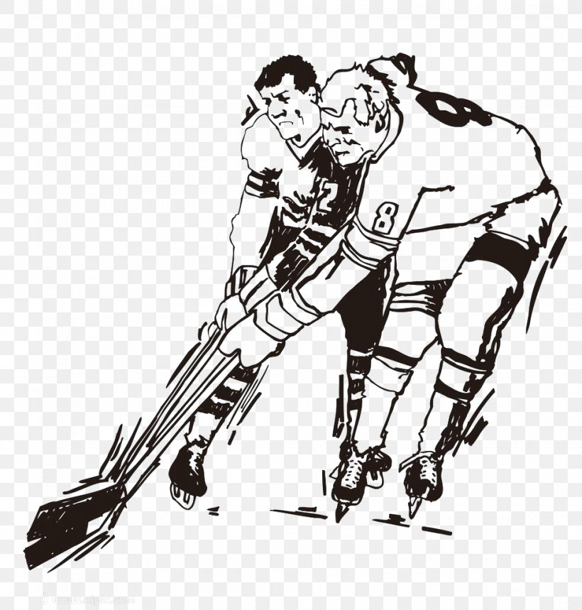 Ice Hockey Sport, PNG, 977x1024px, Hockey, Arm, Art, Black And White, Cartoon Download Free