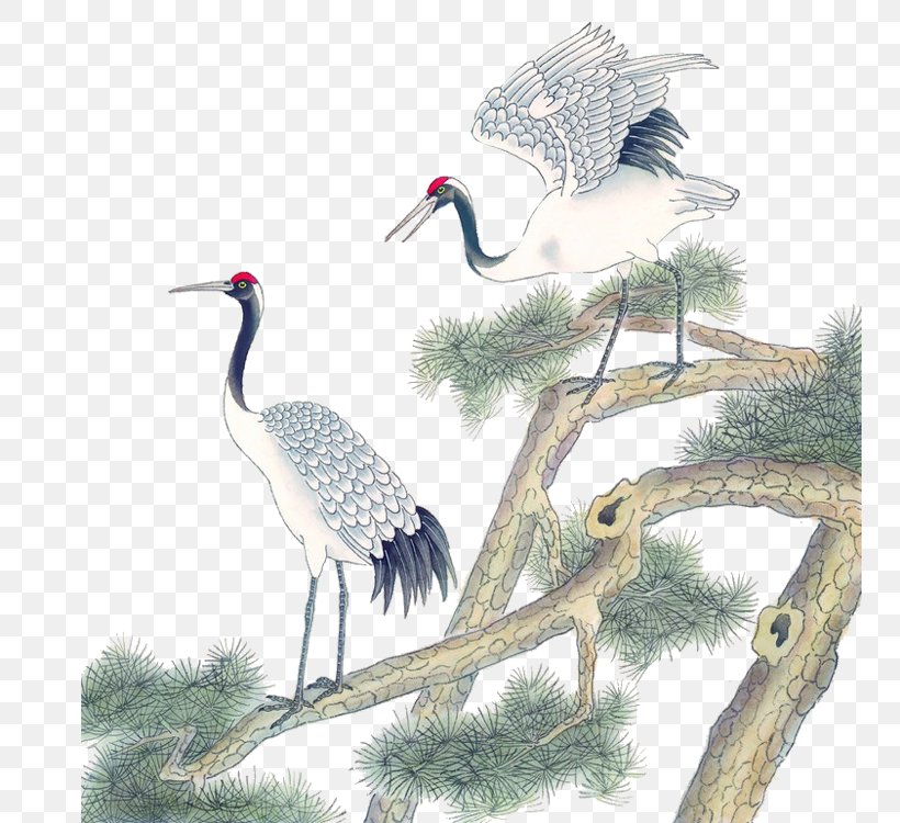 Crane Ink Wash Painting Chinese Painting Gongbi, PNG, 750x750px, Crane, Art, Beak, Bird, Birdandflower Painting Download Free