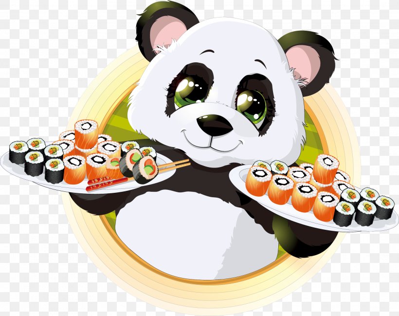 Giant Panda Sushi Japanese Cuisine Illustration, PNG, 2169x1719px, Giant Panda, Avocado, Bear, Cartoon, Cucumber Download Free