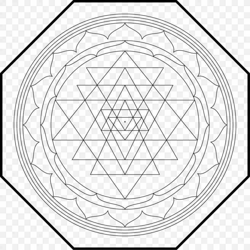 Lakshmi Mahadeva Sri Yantra Mandala, PNG, 1024x1024px, Lakshmi, Area, Black And White, Drawing, Geometry Download Free
