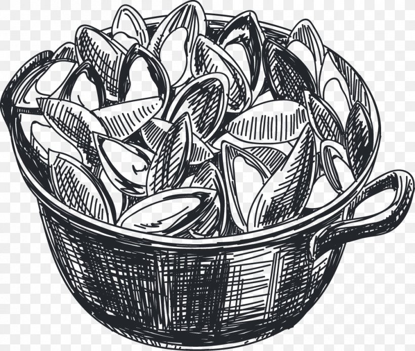 Mussel Italian Cuisine Drawing Seafood Icon, PNG, 1003x848px, Mussel, Black And White, Cookware And Bakeware, Drawing, Food Download Free